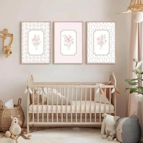 Pink Floral Wall Art Nursery Flower Canvas Wall Decor Baby Girl Wildflower - Image 5