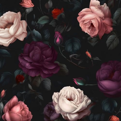 BOKEBEVE Dark Floral Wallpaper Peel and Stick Vintage Purple 17.5 x 393.5In by BOKEBEVE