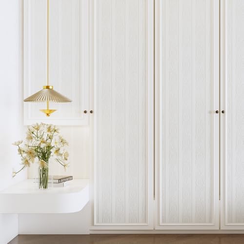 JiffDiff White 3D Embossed Textured Peel Stick Wallpaper 17.3"x800" - Image 4