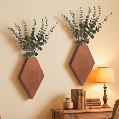 Chunful 2 Pcs Wooden Wall Planter Decor, Walnut Color, 9.8 x 6.6 x 1.2 Inches by Chunful