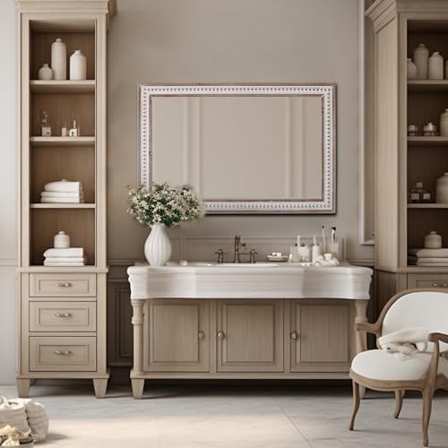 35x23 Inch Wood Rectangle Wall Mirror, Rustic Farmhouse Decorative Mirrors - Image 4