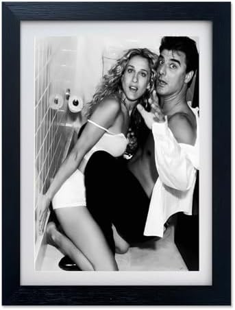 Carrie and Mr Big in Toilet Art Painting Black and White Bathroom Wall Art by Fangfey+Art