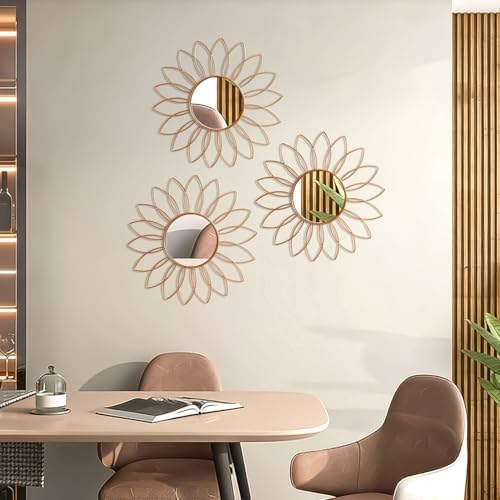 3 Pack Metal Mirrors for Wall Sunburst Wall Mirror Rose Gold Wall Art Décor - Image 7