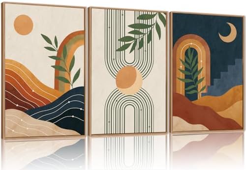 FWIEXA Vintage Boho Nature Framed Canvas Wall Art Set of 3, Minimalist by FWIEXA