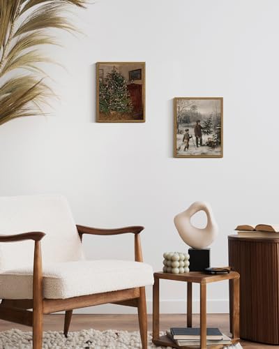 ARPEOTCY Vintage Framed Wall Art, Antique Winter Christmas Tree Canvas Wall - Image 4