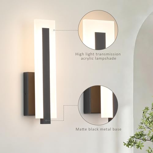 Tipace Hardwired Black Dimmable Modern LED Wall Sconce 3000K 3500K 4000K 5000K - Image 3