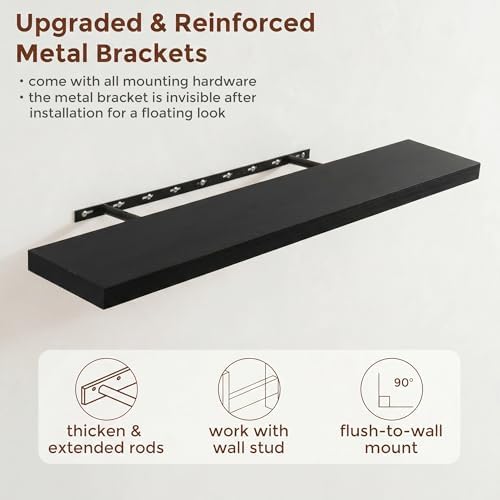 fuqing 40 Inch Floating Shelves, 6.7 Inch Deep Black Wall Shelves Set of 2 - Image 5