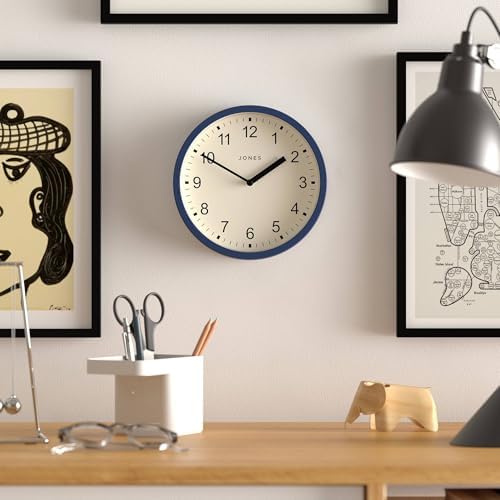 JONES CLOCKS® Spin wall Clock | Small Modern Round Clock | 8" | Dark Blue | - Image 2