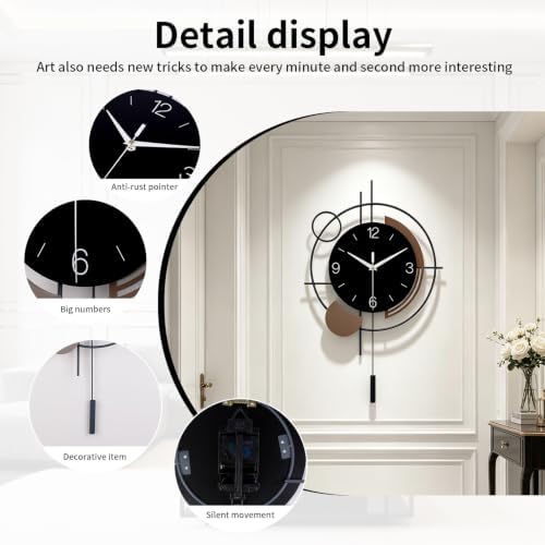 Wall Clock with Pendulum Large Silent Battery Clock - Image 2