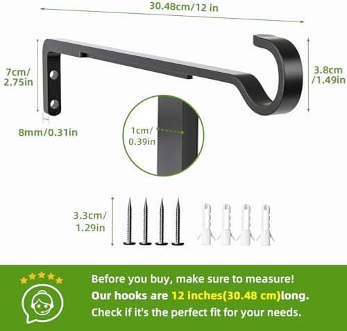 12 Inch Plant Hooks for Wall, Plant Hangers Outdoor/Indoor, Hold 35lb, 2 Pack - Image 2