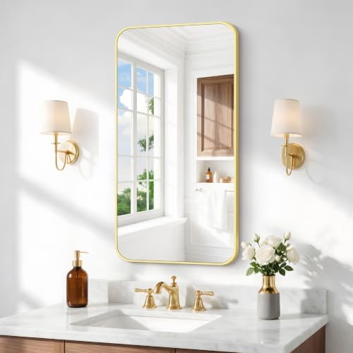 BONEWEI Gold Bathroom Mirror, 20x36 inch Wall Mirror by BONEWEI