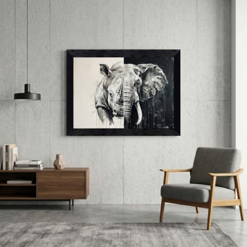 Framed Canvas Wall Art Monochrome Rhino Elephant Split Portrait High Contrast - Image 4