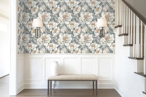 Safiyya Peel and Stick Wallpaper Grey and White Floral Contact Paper Peel and - Image 6