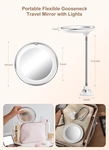 10x Magnifying Mirror with Light, Flexible Gooseneck Travel Make up Mirror - Image 6