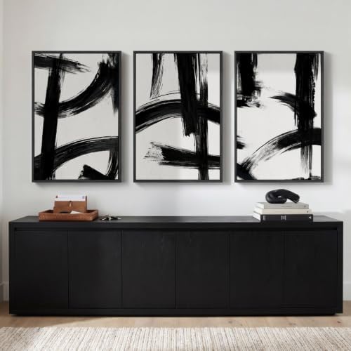 Large Framed Black and White Modern Abstract Wall Art Set, 3 Piece 24x36 In - Image 3