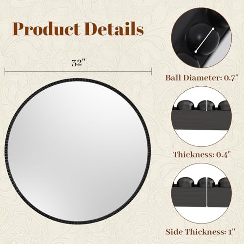 Vintage Round Mirror, 32 Inch Wall-Mounted - Image 4