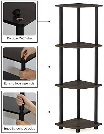 Furinno TURN-N-TUBE Corner Shelf, 4-Tier Corner Bookshelf, Display Storage - Image 6