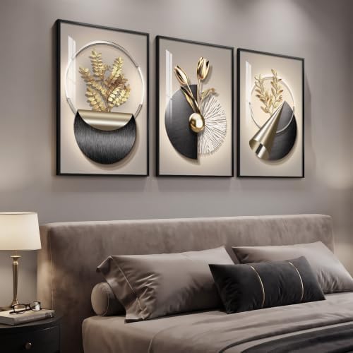 Framed Modern Elegant Luxury Gold Wall Art, 3 Piece 16x24 In - Image 2