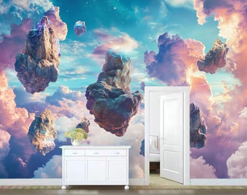 Colorful Decorative Wall Mural Wallpaper Floating Rocks Clouds Surreal Style - Image 4