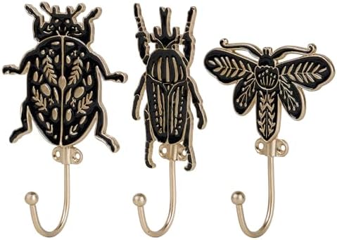 SOFFEE DESIGN Set of 3 Black Insect Hooks, Floral Pattern Wings, Wall Hangers by SOFFEEDESIGN