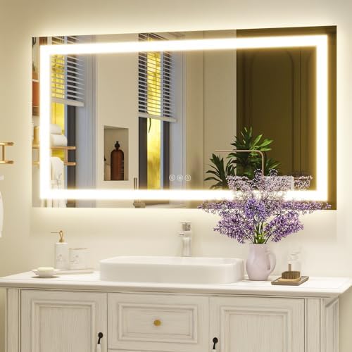 XRAMFY 36"X48"LED Bathroom Mirror, Backlit + Front Lit Wall Mirror by XRAMFY