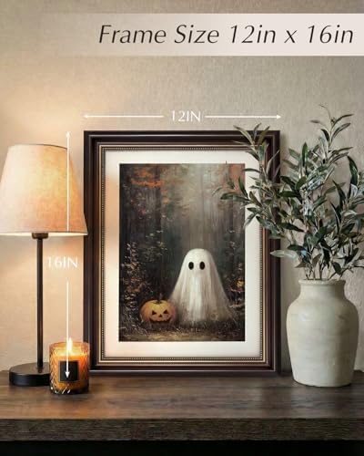 Vintage Fall Wall Art, Cute Halloween Ghost Brown Framed Canvas Picture - Image 5