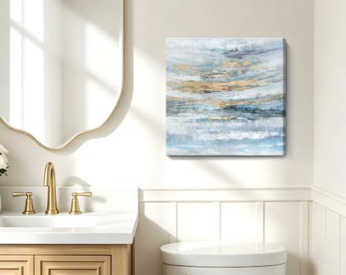 Nicetop Bathroom Wall Art Abstract Canvas Art Print Modern Blue Ocean Picture - Image 4