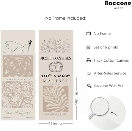 Baccone Matisse Aesthetic Wall Art Prints Set of 6 Boho Neutral Wall Decor - Image 2