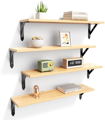 ROMGUAR CRAFT Wood Wall Floating Shelves Set of 4, 23.6" x 6" by ROMGUAR+CRAFT