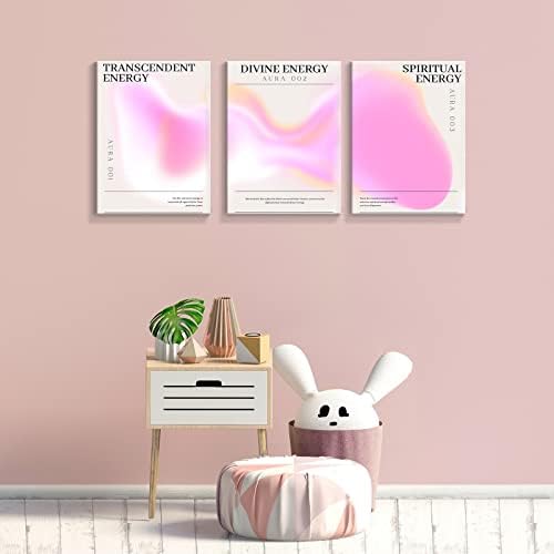 Framed 3 Piece Pink Gradient Aura Energy Canvas Wall Art Trippy Positive - Image 3