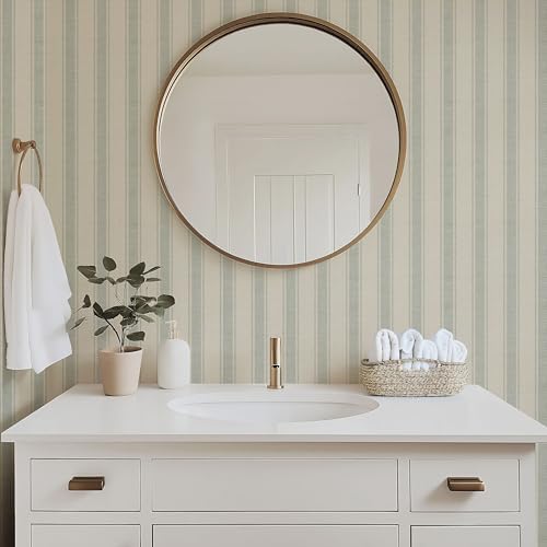 RollsRolla Beige Stripe Peel and Stick Fabric Canvas Wallpaper by RollsRolla