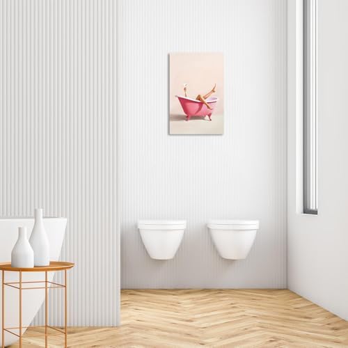 Woman With Cocktail In Bathtub Poster Cute Pink Bathroom Martini Canvas Wall - Image 4