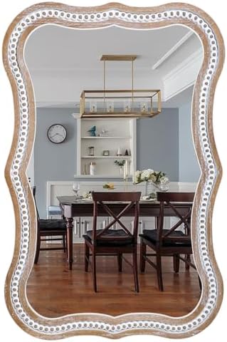 36x24 Inch Wavy Mirror for Wall Decor, Wooden Bathroom Decorative Mirrors by DecointoWallDecor