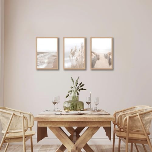 skysoon Neutral Beach Wall Art Set of 3, Boho Coastal Ocean Canvas Prints - Image 4