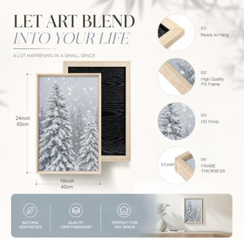 Snowy Christmas Tree Natural Woodland Framed Canvas Wall Art Set- 16"x24"x3 - Image 6