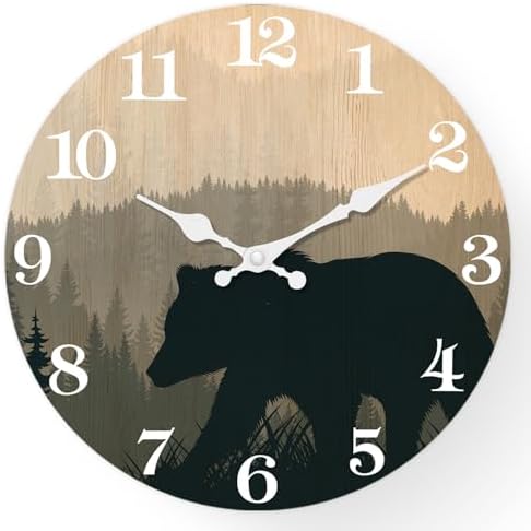 XFM Small Cabin Bear Wall Clock Battery Operated 10 Inch Silent by XFMWallClock