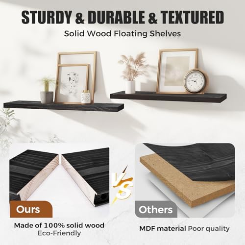 24x5.8x0.8in Floating Wall Shelves Rustic Solid Wood 2-Pack - Image 4