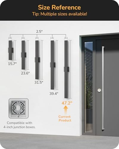 EDISHINE 47.2" LED Outdoor Wall Light, Modern Black Linear Wall Sconce - Image 2