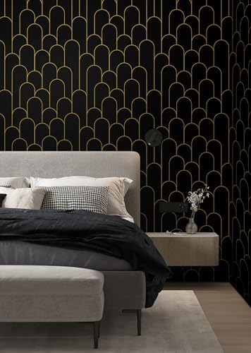 Yasinet Peel and Stick Wallpaper Black and Gold Wallpaper Modern Geometric - Image 5