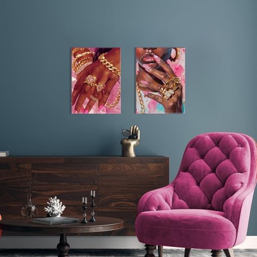 Black Girl Wall Art Set of 3 Pink Fashion Black Woman Canvas Wall Decor - Image 6