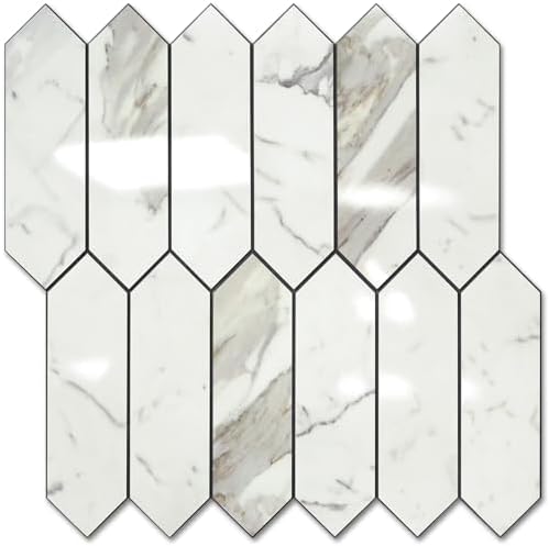 Vamos Tile Glossy Carrara White Backsplash Tile Peel and Stick, 12.8 x 12.8 by VamosTile