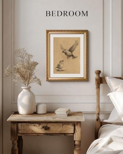 VIYYIEA Vintage Gold Framed Bird Sketch Wall Art - Image 6