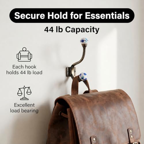 IndianShelf 6 Piece Ceramic Heavy Duty Double Coat Hooks Wall Mount - Image 2