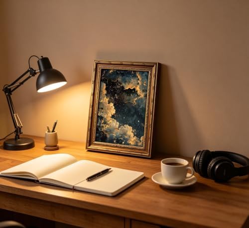 Vintage Gold Framed Moody Celestial Canvas Wall Art Retro Cloud Abstract Night - Image 7