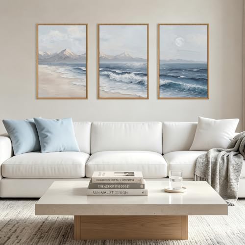 HLNIUC Blue Ocean Wave Framed Canvas Wall Art, Large Modern Sea Beach Wall Decor - Image 2