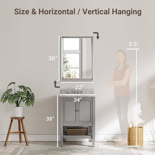 Silver Bathroom Mirror, 22x30 Inch Beveled Silver Vanity Mirror - Image 5