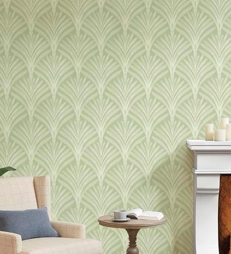 Hopepak Green Peel and Stick Wallpaper, Sage Green Modern Art Deco Wallpaper - Image 3