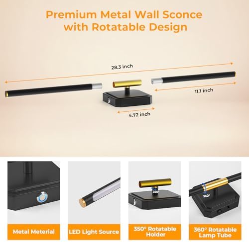 Battery Operated Wall Sconces 360°Rotate Detachable Dimmable Set of 2 - Image 5