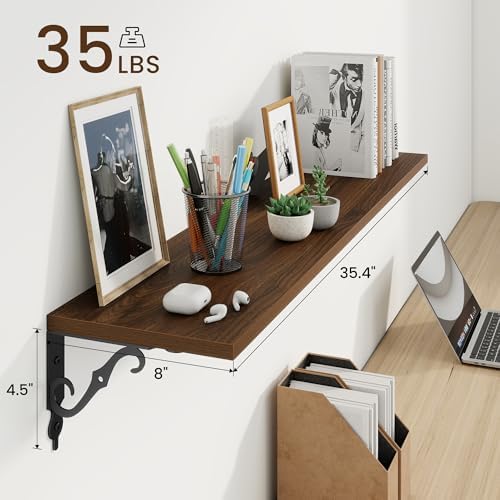 RICHFOCUS Floating Shelves for Wall Decor, 35.4W x 8D Shelves Set of 2 - Image 3