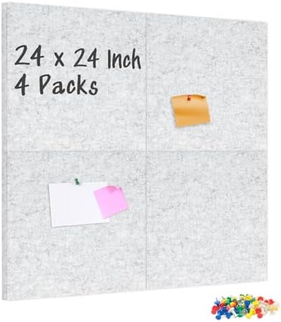 DOLLAR BOSS Felt Cork Board Tiles 4 Pcs 12"x12" Bulletin Board, Light Grey by DOLLARBOSS